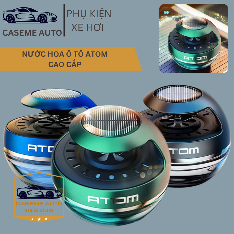 Nước Hoa Ô Tô Cánh Quạt Năng Lượng Mặt Trời ATOM – Khử Mùi, Chống Say Xe, Hương Thiên Nhiên - Hàng Nhập Khẩu