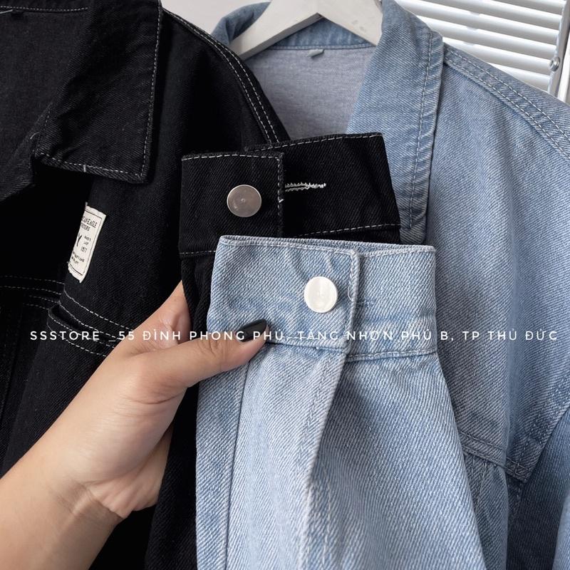 Áo khoác jeans nút có túi màu xanh form rộng unisex nam nữ - SSSTore