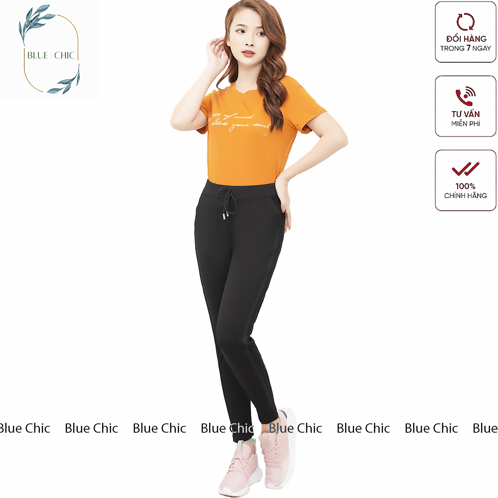 Quần jogger nữ Blue Chic dáng dài thun cạp chun dây buộc cá tính thể thao tập gym sọc kim tuyến