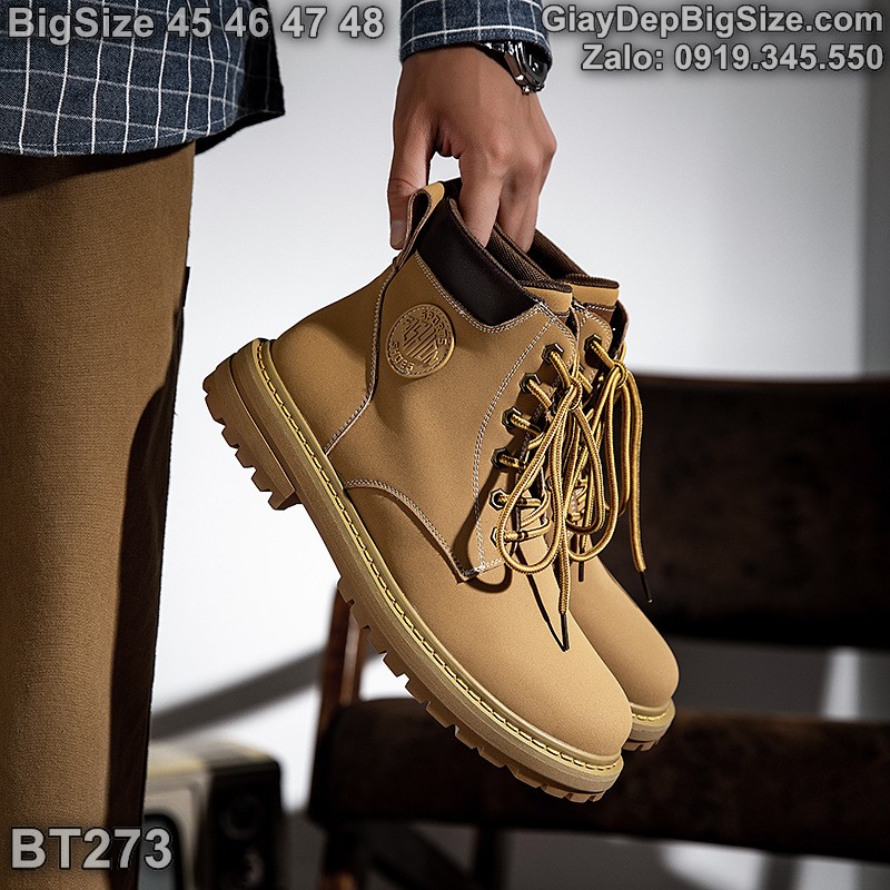 Giày boot (bốt) cổ cao cỡ lớn 45 46 47 48 cho nam cao to chân ú bè. Big size combat boots for wide feet