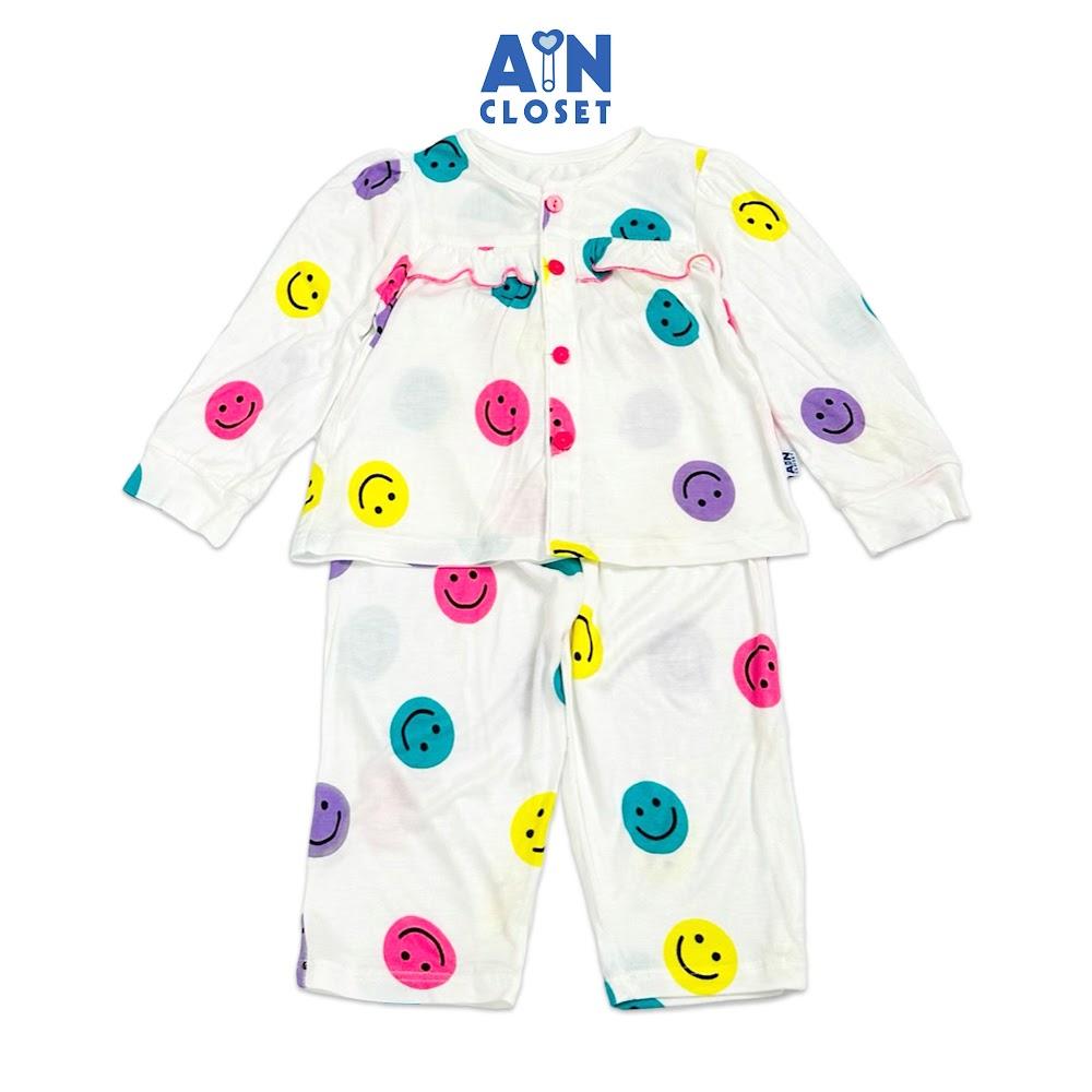 Bộ quần áo Dài bé gái họa tiết Mặt Cười Trắng thun cotton - AICDBGEZTKIG - AIN Closet