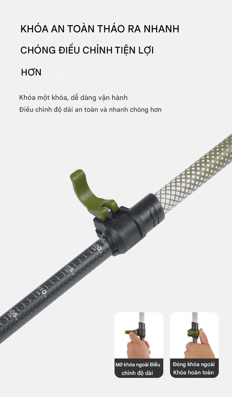 Gậy Leo Núi Trekking Sợi Carbon Siêu Nhẹ Naturehike CNK2300DS010 Gậy Hiking Đi Bộ 135 cm