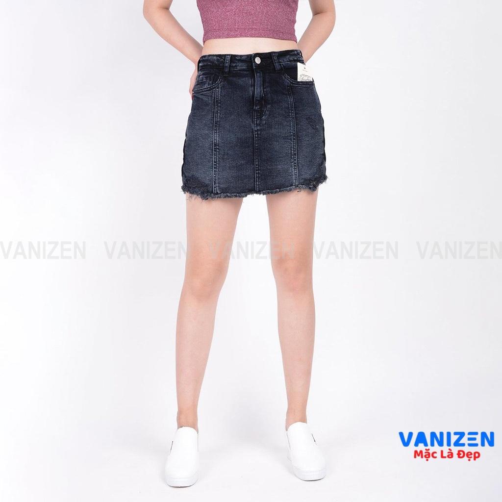 Chân váy jean nữ có quần bên trong đẹp lưng cao cạp cao rách gân tua rua xám khói hàng cao cấp mã 434 VANIZEN
