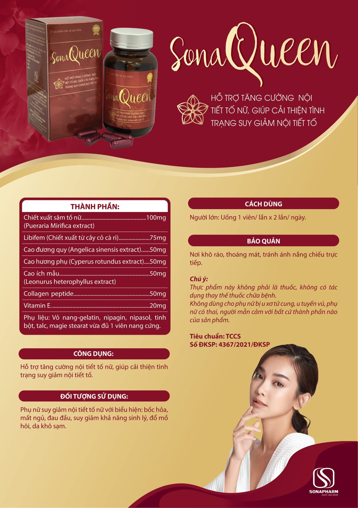 Viên Uống Hỗ Trợ Tăng Cường Nội Tiết Tố Nữ Thời Kỳ Tiền Mãn Kinh Mãn Kinh Sona Queen - Lọ 30 viên