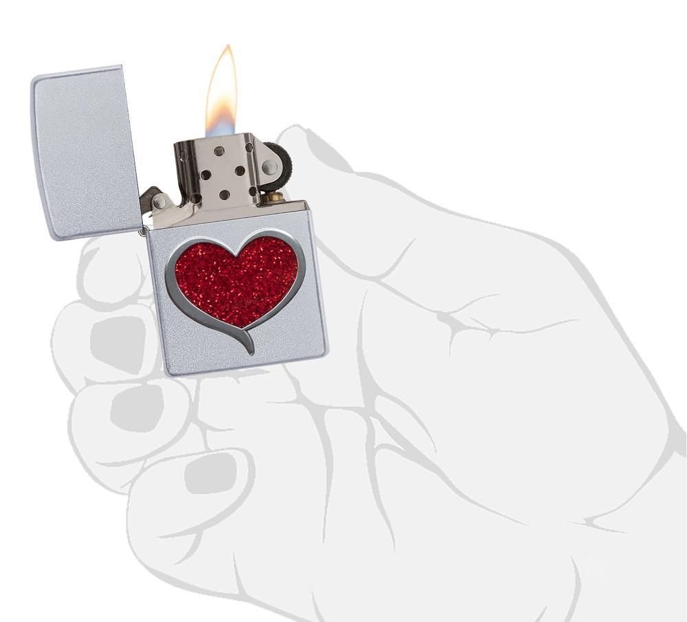 Bật Lửa Zippo Glitter Heart Satin Chrome 29410