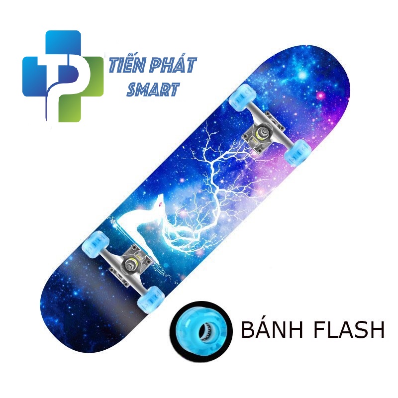 Ván Trượt Mặt Nhám Bánh Pu Đèn Led, Ván Skateboard Trục Hợp Kim Tải Trọng 150kg