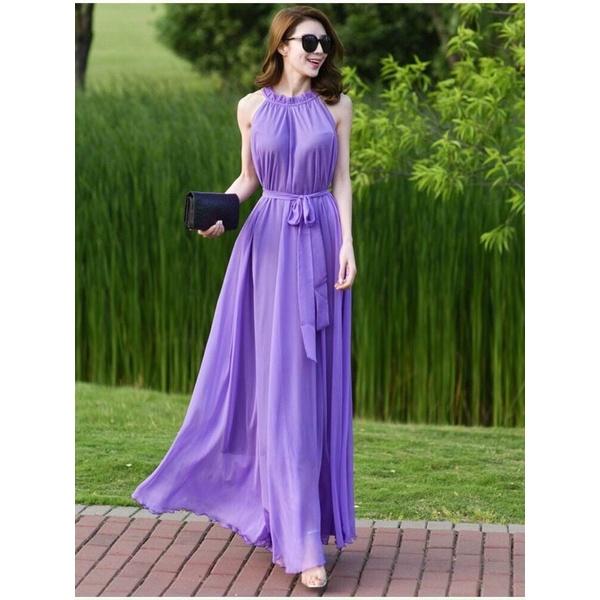 Maxi dài cổ xếp ly cột nơ eo xinh lung linh