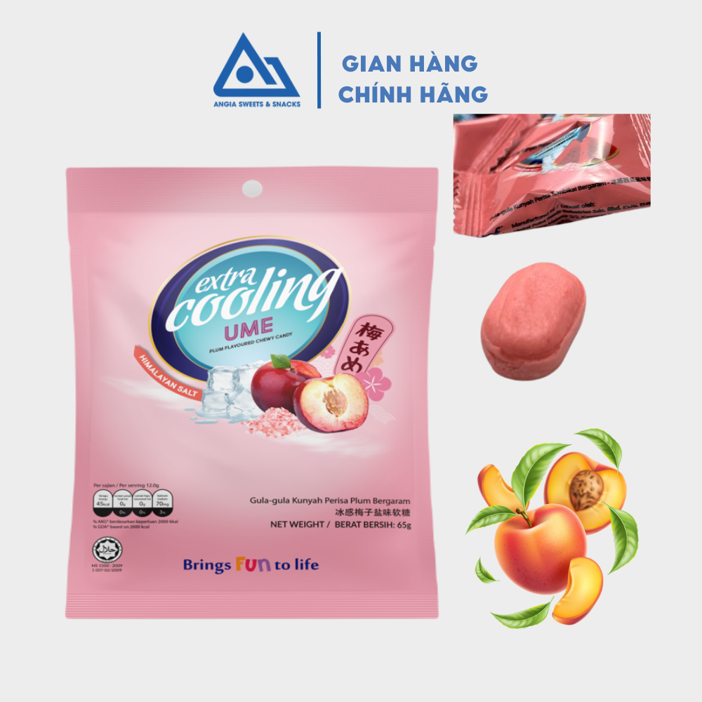 Kẹo mềm trái cây muối Extra Cooling gói 65g, kẹo dẻo Chewy Candy ăn vặt Malaysia nhiều vị An Gia Sweets Snacks