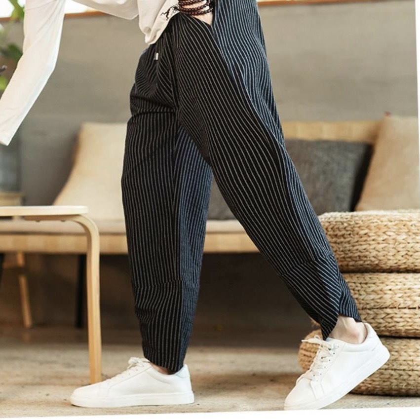 Quần Jogger Nam Chất Thô Đũi Họa Tiết Sọc