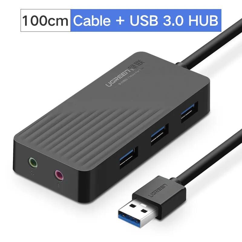 Ugreen UG30421CR133TK 1M màu Đen Bộ chia HUB USB 3.0 sang 3 USB 3.0 + cổng âm thanh 3.5mm hỗ trợ nguồn MICRO USB - HÀNG CHÍNH HÃNG