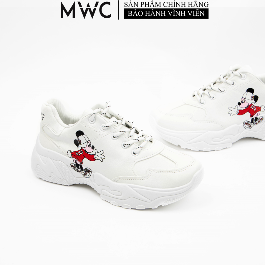 Giày Thể Thao Nữ MWC Sneaker In Hình Chuột Mikey Phong Cách Trẻ Trung Năng Động Màu Đen Kem B003