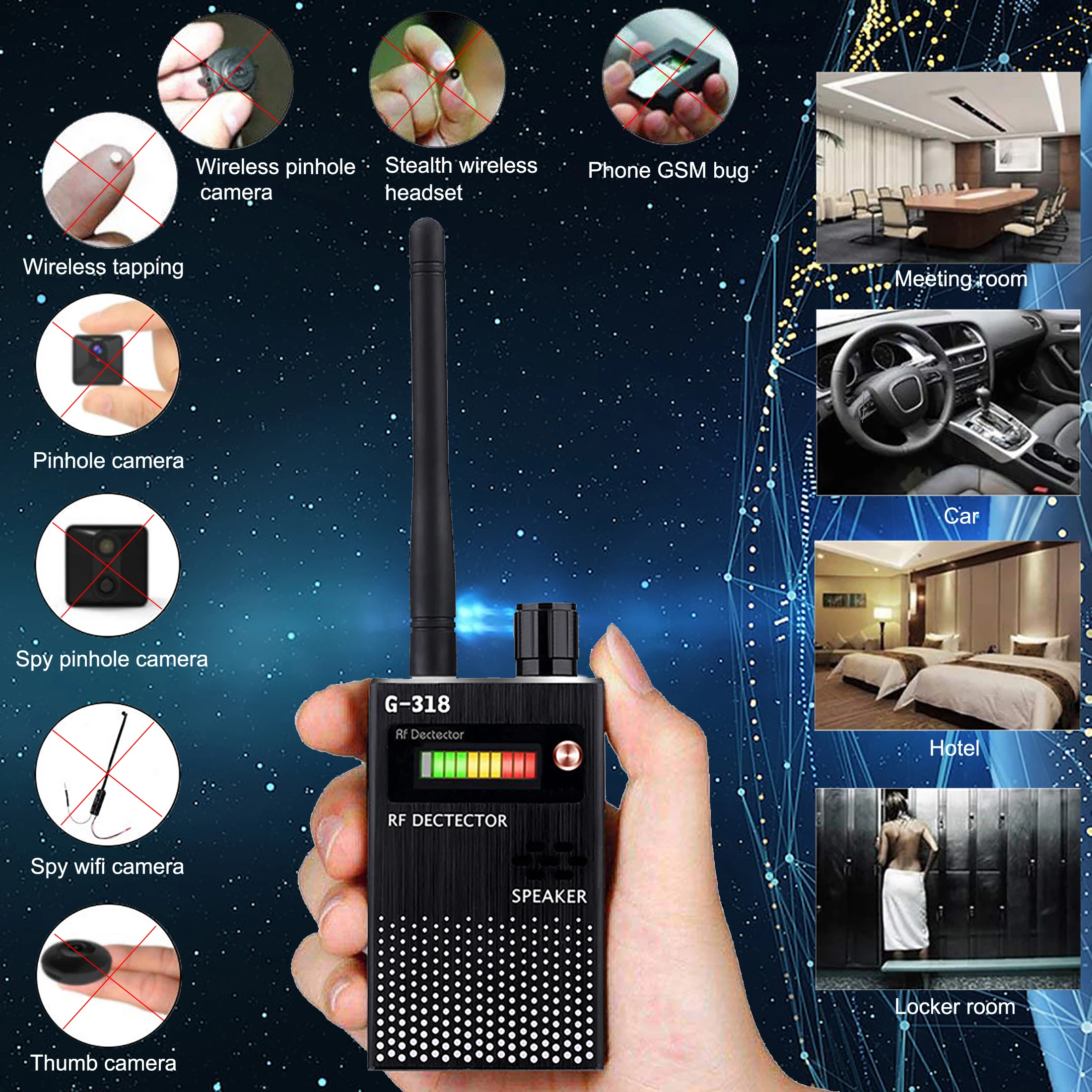 ROGTZ - Máy dò tìm phát hiện định vị G.P.S chuyên dụng G318 RF - Máy phát hiện nghe len dò tìm định vị G.P.S G318 chuyên nghiệp - Hàng Chính Hãng