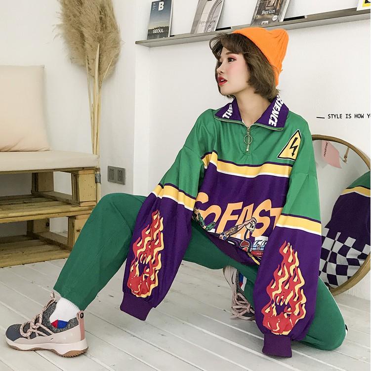 Áo khoác thun tay dài cổ kéo ulzzang