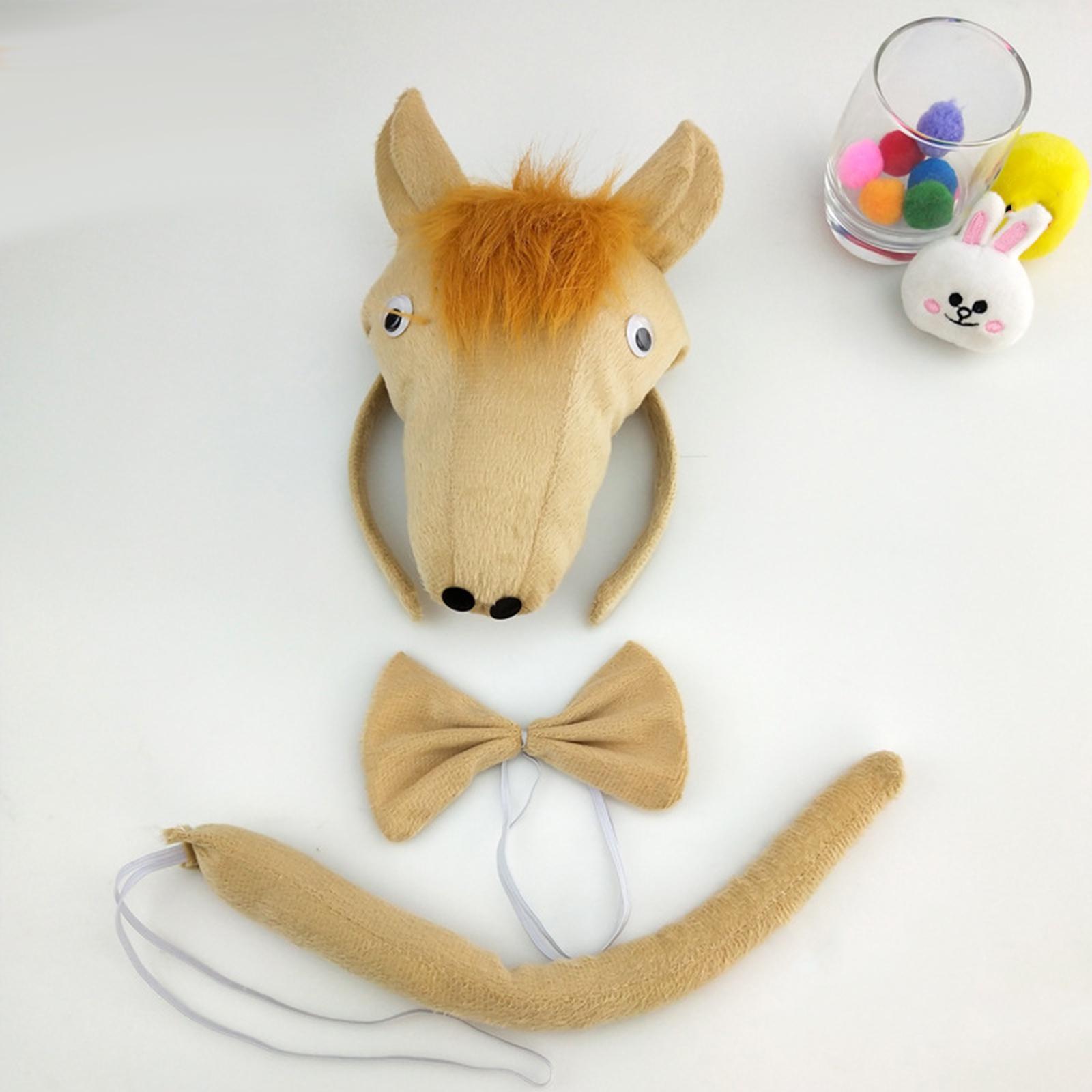 Kids Horse Costume, Ears Headband Bow Tie Tail Hair Band Elastic Strap, Animal Fancy Costume Kits for Carnival, Performance, Masquerades Cosplay