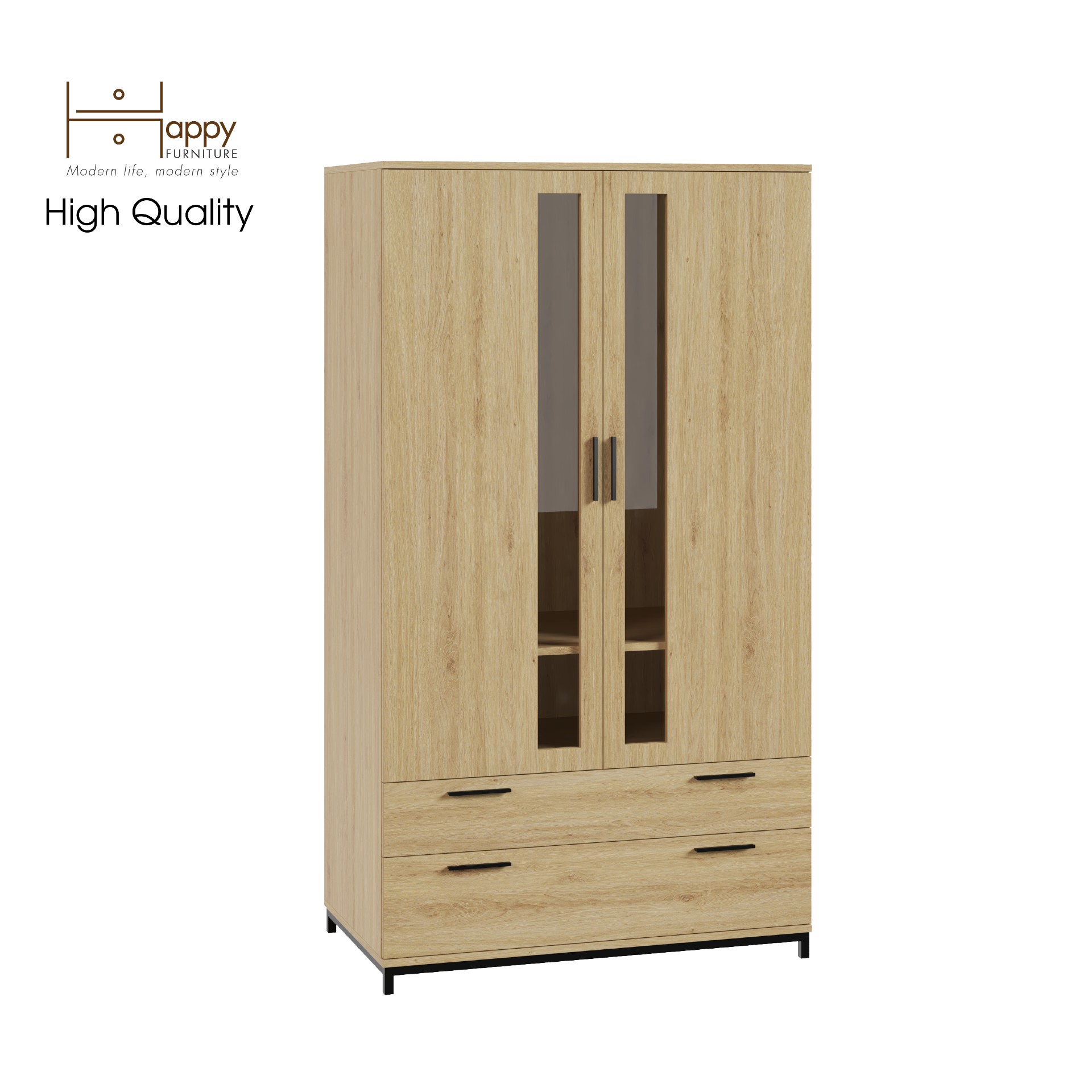 [Happy Home Furniture] LOUIS , Tủ quần áo 2 ngăn kéo 2 cửa mở - chân sắt , 100cm x 58cm x 180cm ( DxRxC), TCM_033