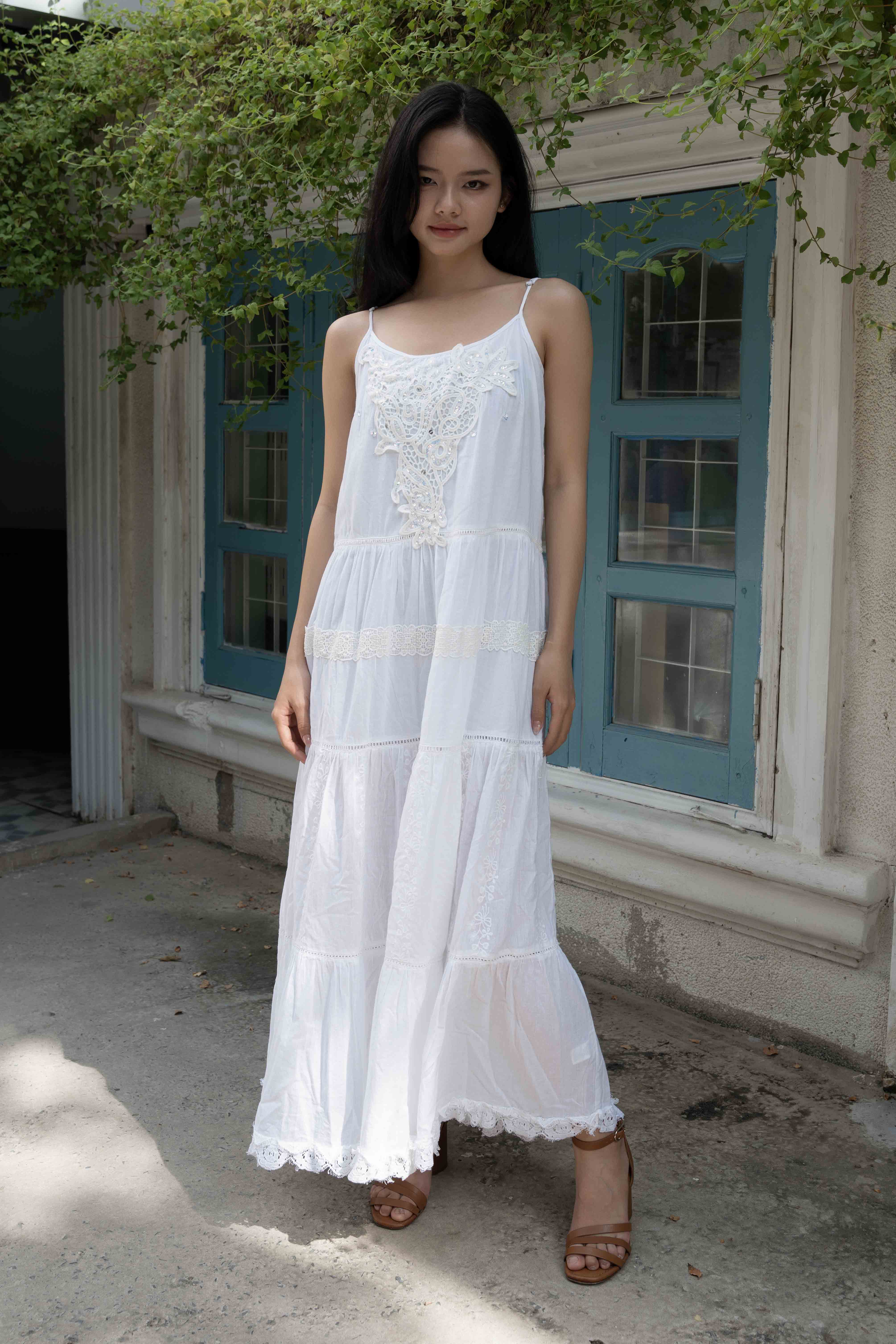 Maxi Trắng Ren Cotton Isla Bonita