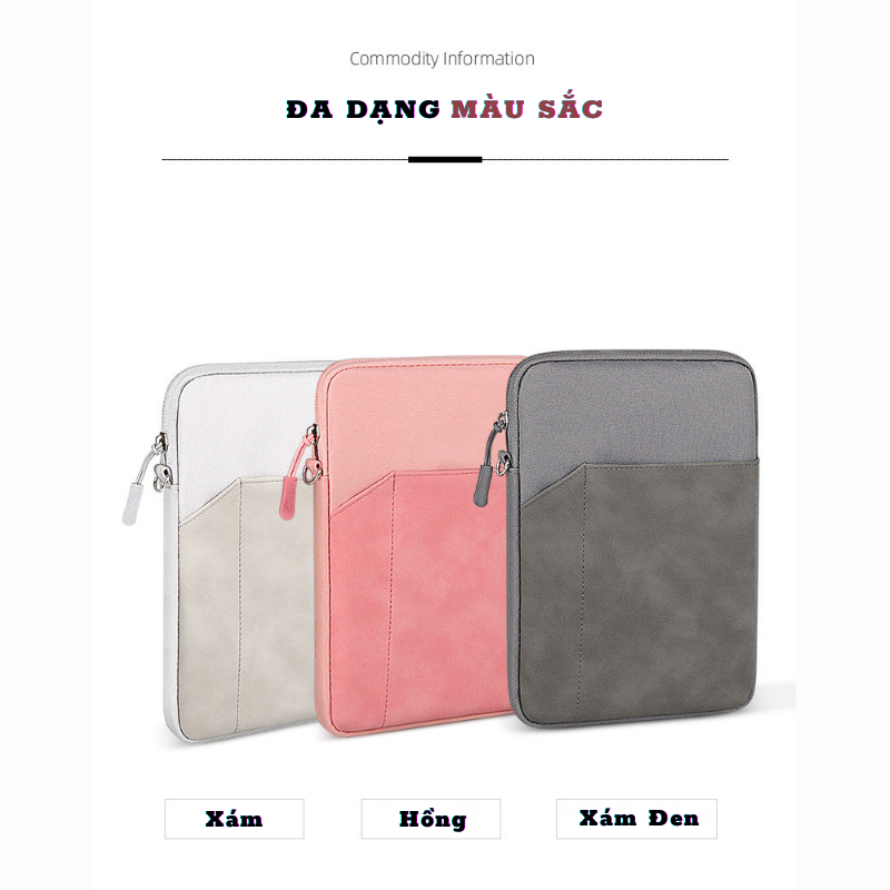 Túi Chống Sốc Dành Cho Ipad Chất Liệu Da Tổng Hợp - 1 Dây Kéo, Chống Thấm Nước, Thời Trang Và Tiện Lợi - Có Ngăn Phụ Và Lót Nhung Bên Trong