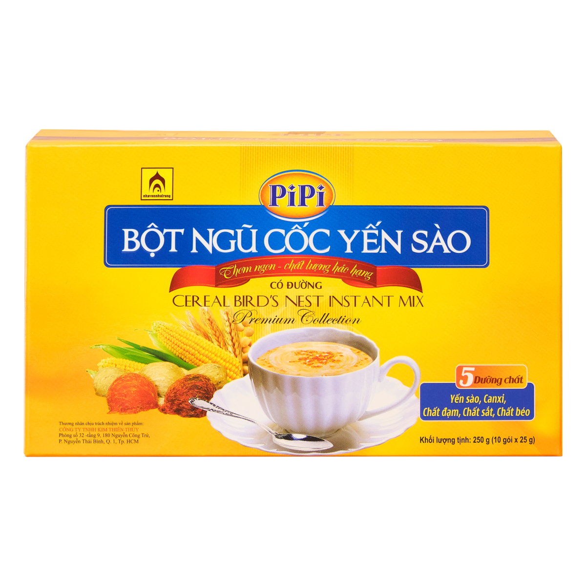 Bột Ngũ Cốc Yến Sào PiPi - Nhà Yến Nha Trang - Hộp 10 Gói - Loại Có Đường - Bột Ngũ Cốc Dinh Dưỡng - Ngũ Cốc Ăn Sáng - Hàng Chính Hãng