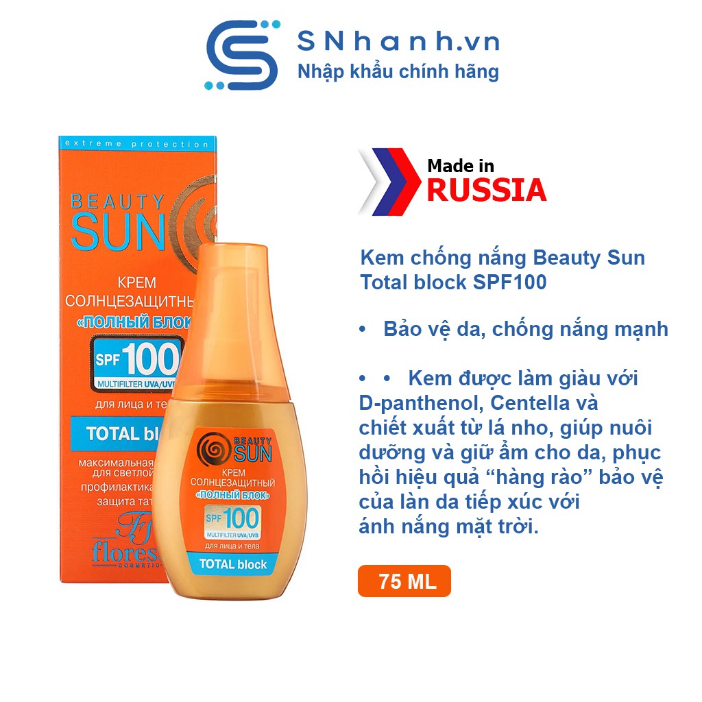 Kem chống nắng Floresan Beauty Sun Total block SPF100 75ml