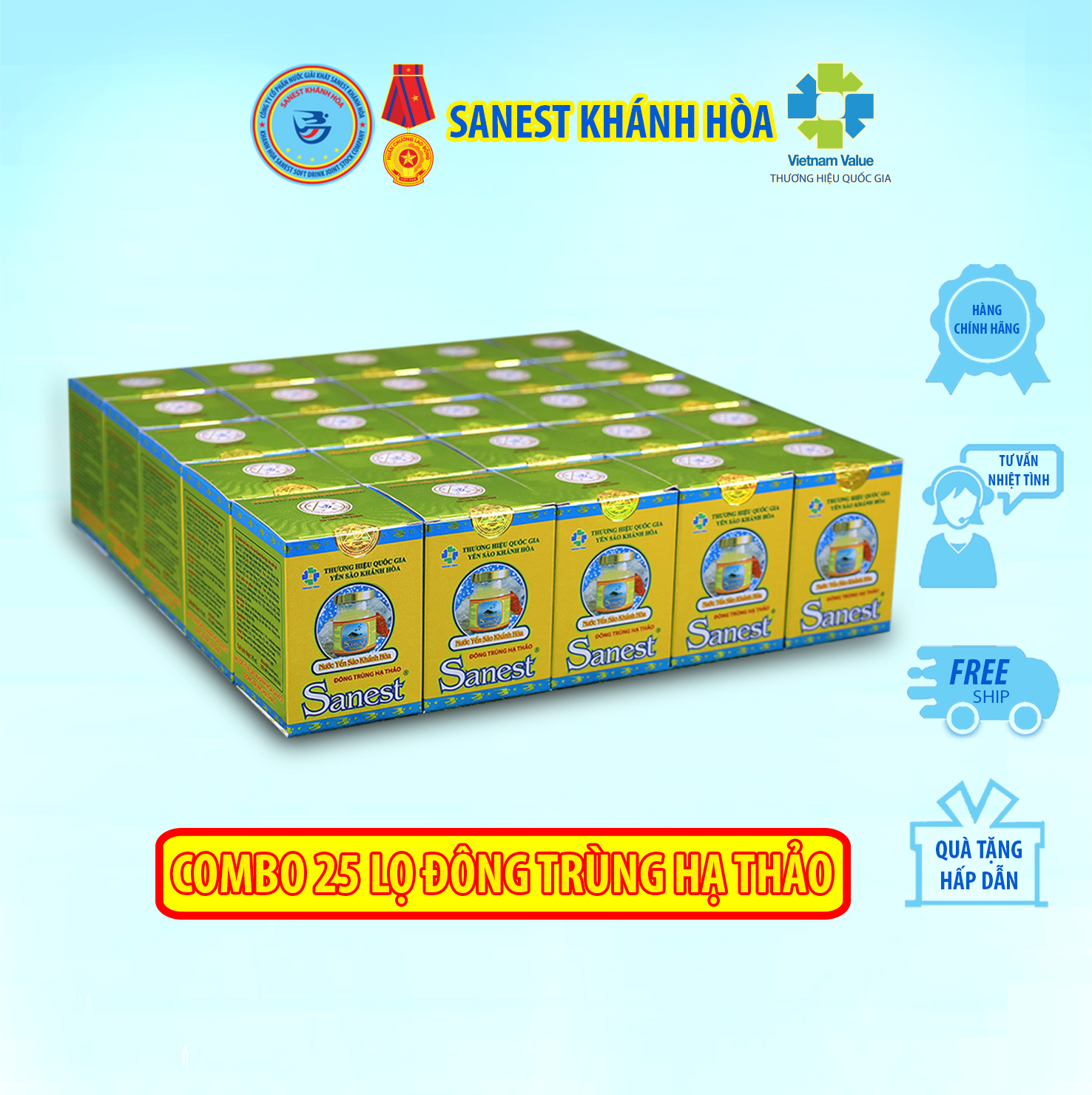 Nước Yến sào Khánh Hòa Sanest Đông Trùng Hạ Thảo đóng lọ 70 ml