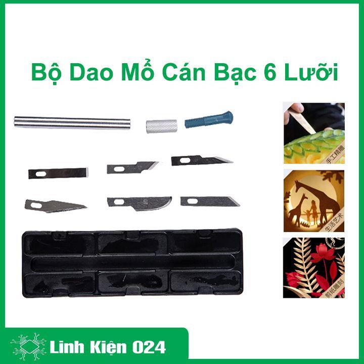 Bộ dao mổ cán bạc 6 lưỡi dao kỹ thuật, khắc trổ đa năng