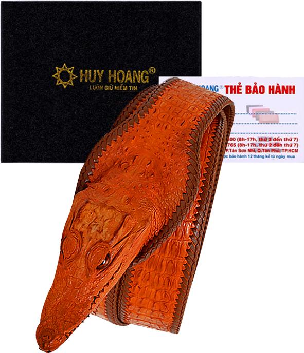 Thắt Lưng Nam Da Cá Sấu Nguyên Con Lớn Đầu Cá Sấu Huy Hoàng HT4254 - Vàng
