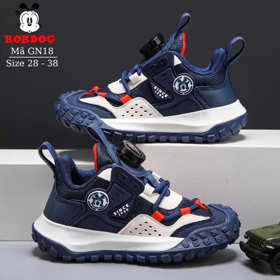 Giày Thể Thao Bé Trai 4-12 Tuổi BOBDOG GN18 Khóa Xoáy Thông Minh, Kháng Khuẩn, Chống Bẹt Chân Phù Hợp Đi Học Chay Bộ