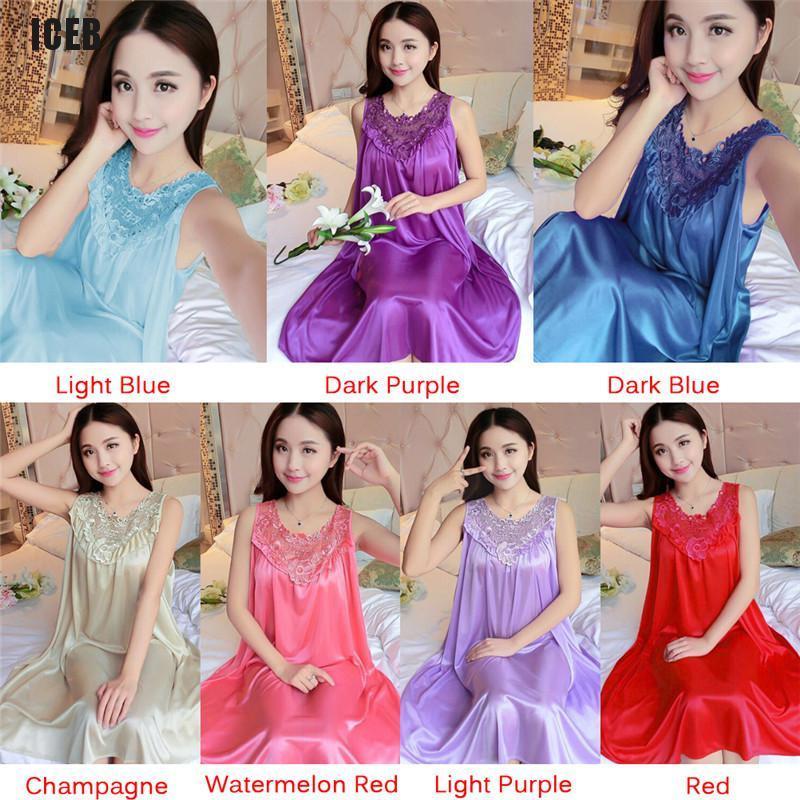 Đầm Ngủ Lụa Phối Ren Màu Sắc Thời Trang Quyến Rũ Cho Nữ