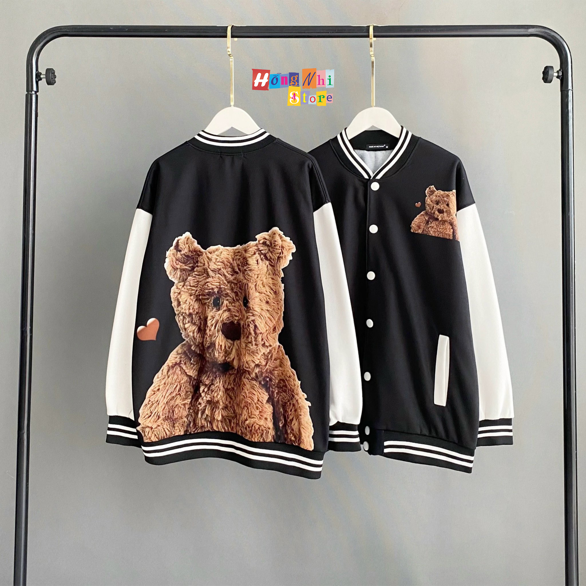 Áo Khoác Bomber Teddy Bear Ulzzang Unisex Dáng Rộng Nam Nữ - MM