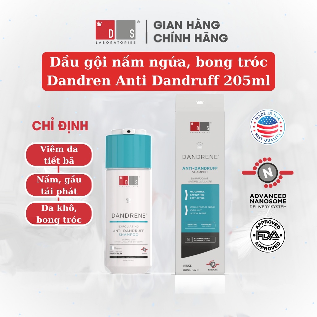 Dầu gội chống gàu và tẩy tế bào chết DANDRENE SHAMPOO 205ml của Ds Laboratories ( Mỹ )