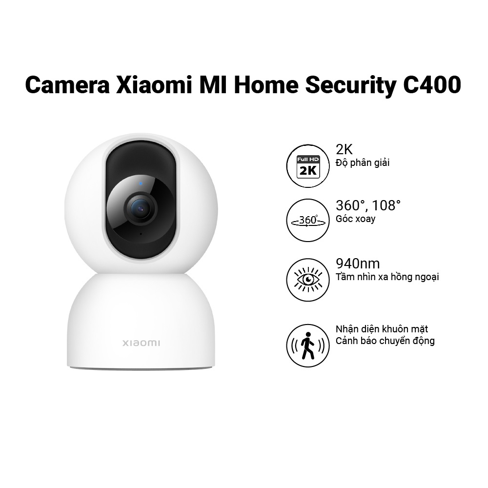 Camera thông minh Xiaomi C400 ( 4MP / Xoay 360° / Ai phát hiện có người / WIFI 2.4/5.0 GHz ) - Hàng Chính Hãng