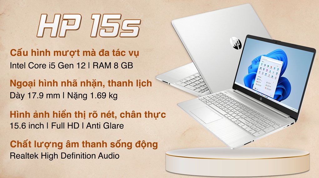 Máy Tính Xách Tay Laptop HP 15s-fq5078TU Bạc (Cpu i5-1235U, Ram 8GB, SSD 512GB, Vga Intel Iris Xe Graphics, 15.6 inch FHD, Win 11) - Hàng Chính Hãng