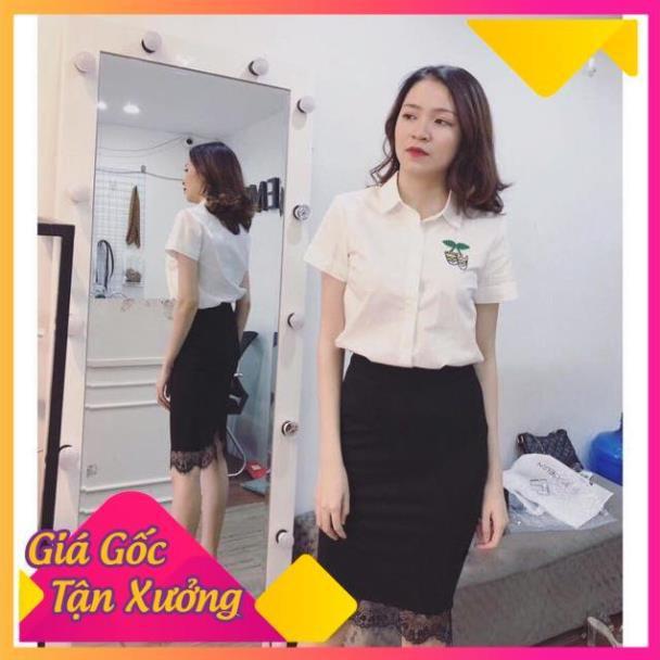 Chân váy bút chì phối ren siêu đẹp chất umi siêu mềm mịn co giãn tốt thời trang Banamo Fashion chân váy bút chì ren 502