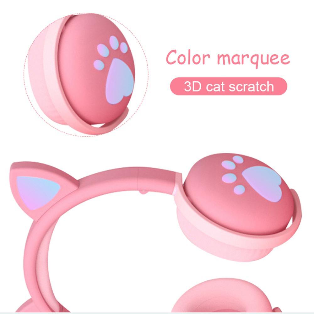 Trẻ Em Bluetooth Tai Nghe Kawaii Tai Nghe Tai Mèo LED Sáng Đèn Không Dây Có Thể Gấp Gọn Tai Nghe Jack Cắm 3.5MM Bluetooth 5.0 Cho Sinh Nhật quà Tặng