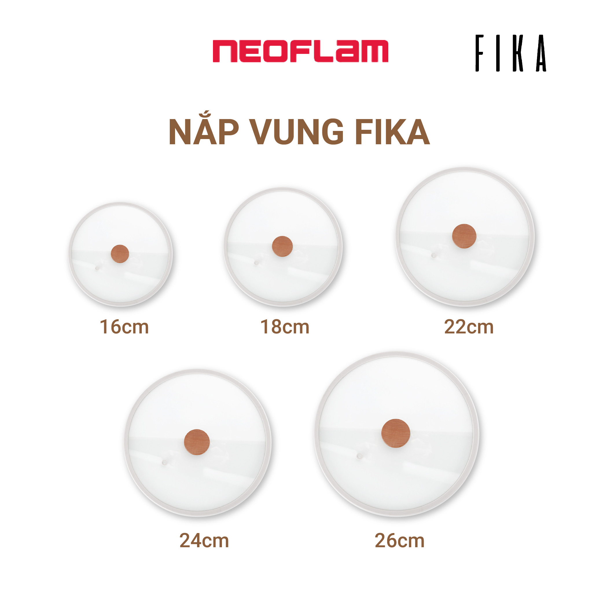 Nắp/ Vung kính nồi, chảo Fika Neoflam bằng thủy tinh cường lực,viền silicone