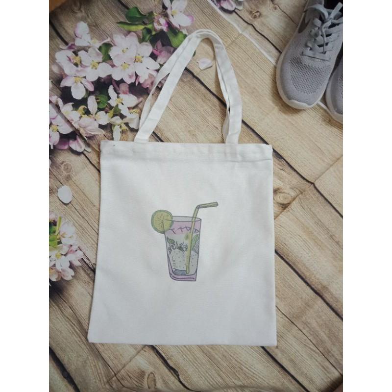 Túi tote vải canvas ly nước ( Vừa A4, có khóa miệng túi)