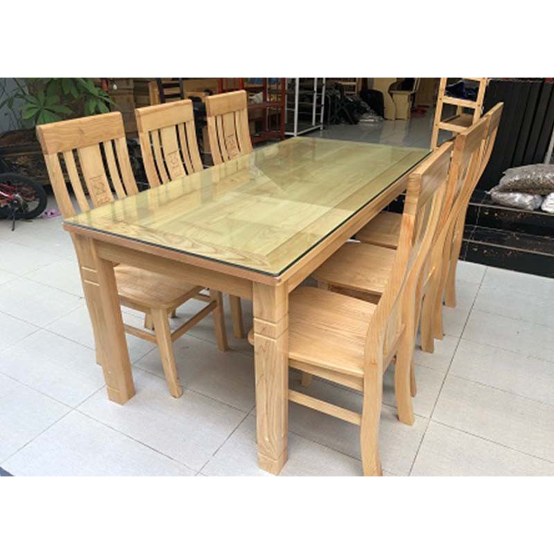 Bộ Bàn Ăn Gỗ Sồi Khuôn tranh 6 ghế cao cấp,bộ bàn ăn nhà bếp màu tự nhiên