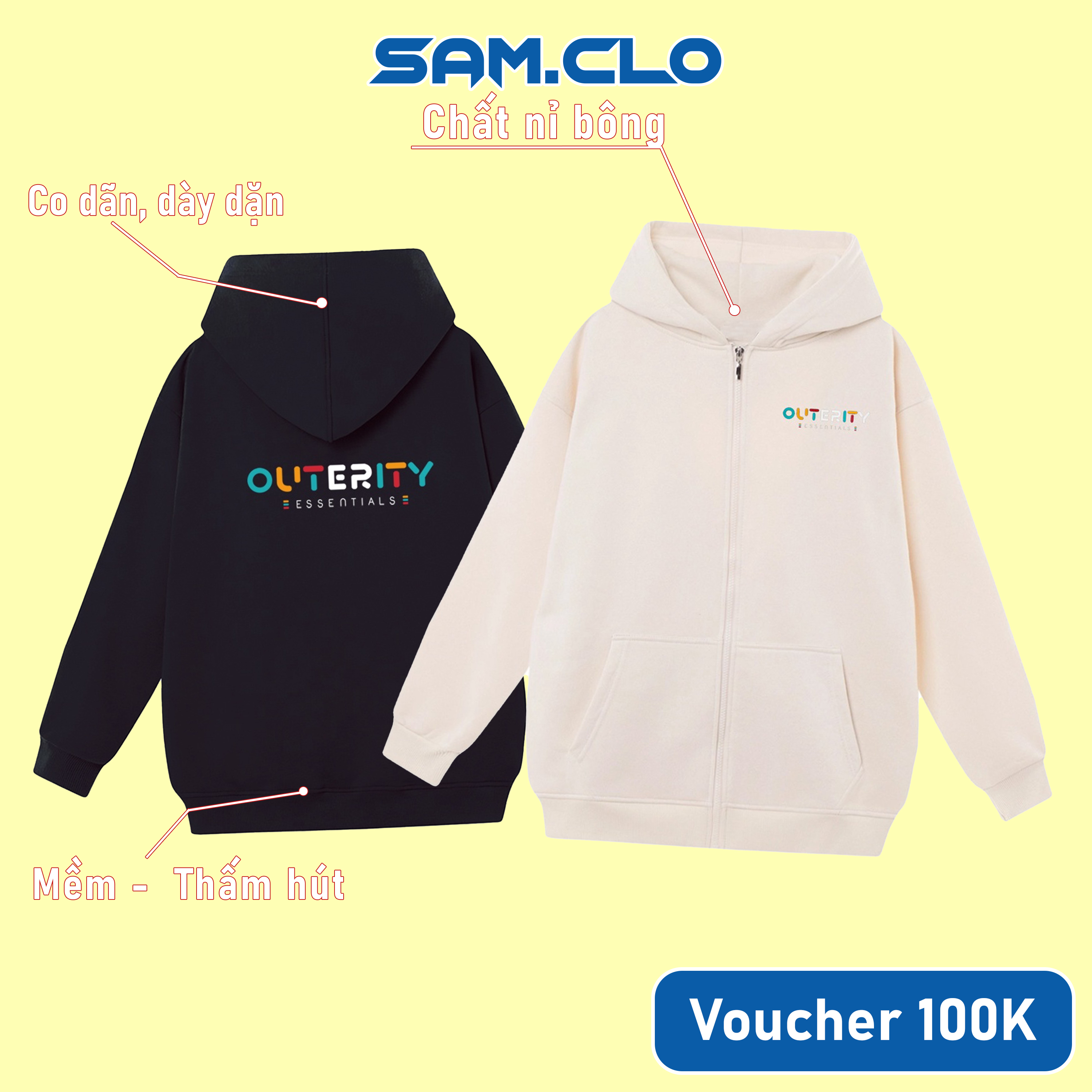 Áo khoác nỉ nam nữ Hoodie Zip SAM CLO có mũ khóa kéo chất tay dài thu đông form rộng ZIP OUTER MOOD