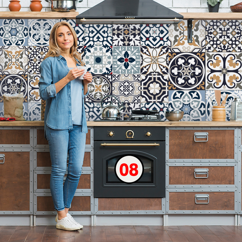 Decal Dán Bếp, Decal Dán Ô Gạch Mix Màu Trầm | Decal Dán Tường Chống Bay Dầu Mỡ Chịu Nhiệt Độ Cao