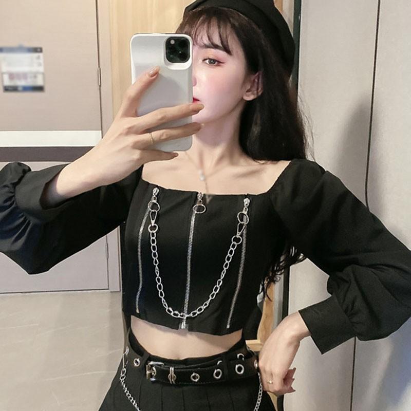 Áo Dệt Kim Tay Dài Thiết Kế Cổ Vuông Nữ Tính