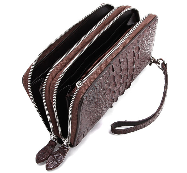 Bóp nữ da cá sấu Huy Hoàng 2 khóa gai màu vàng bò, đen, nâu đỏ, nâu đất HT3208-09-10-16