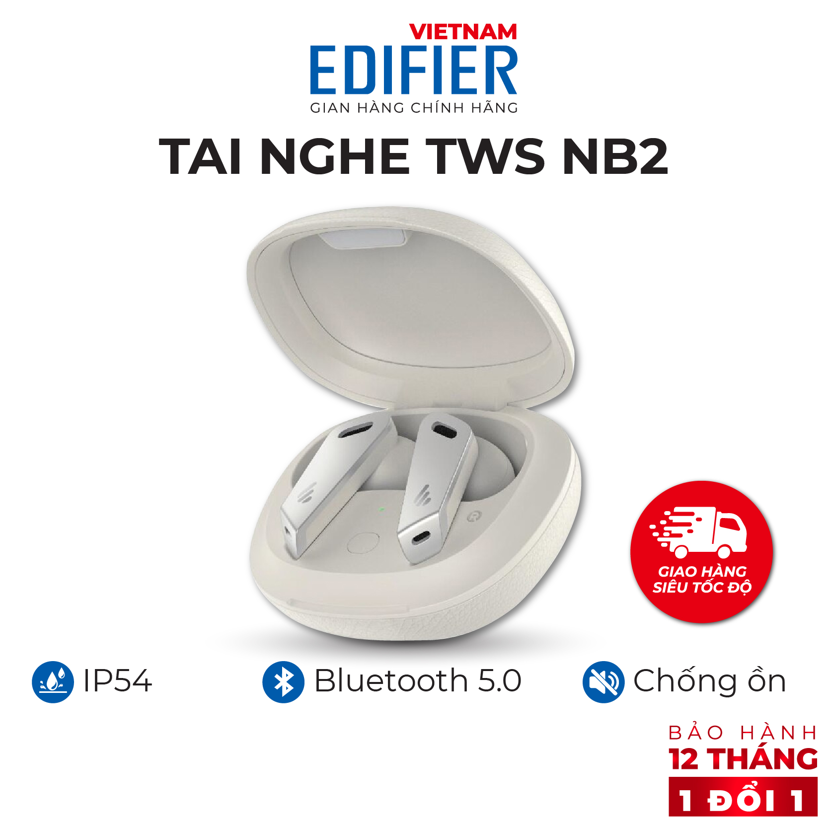 Tai nghe Bluetooth 5.0 EDIFIER TWS NB2 Âm thanh Stereo Chống nước IP54 - Hàng chính hãng