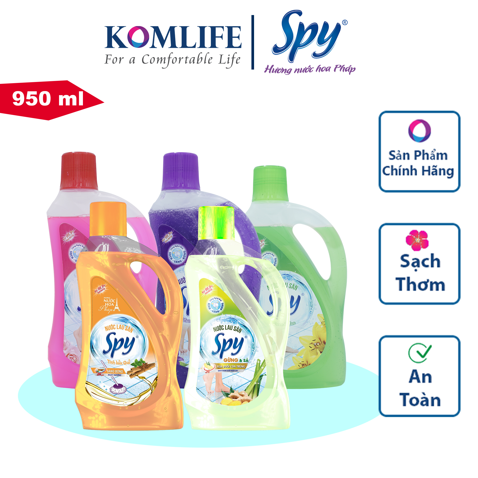 Nước lau sàn SPY 950 ml hương XANH Blossom thư giãn thoải mái khử mùi hôi tanh, xua đuổi côn trùng