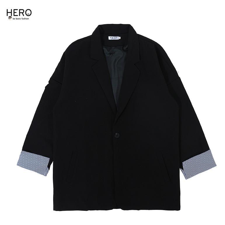 Áo Blazer Hàn Quốc Form Dáng Rộng Tay Dài Phối Tay Kẻ Sọc Áo Vest Blazer Thanh Lịch HERO BZ12