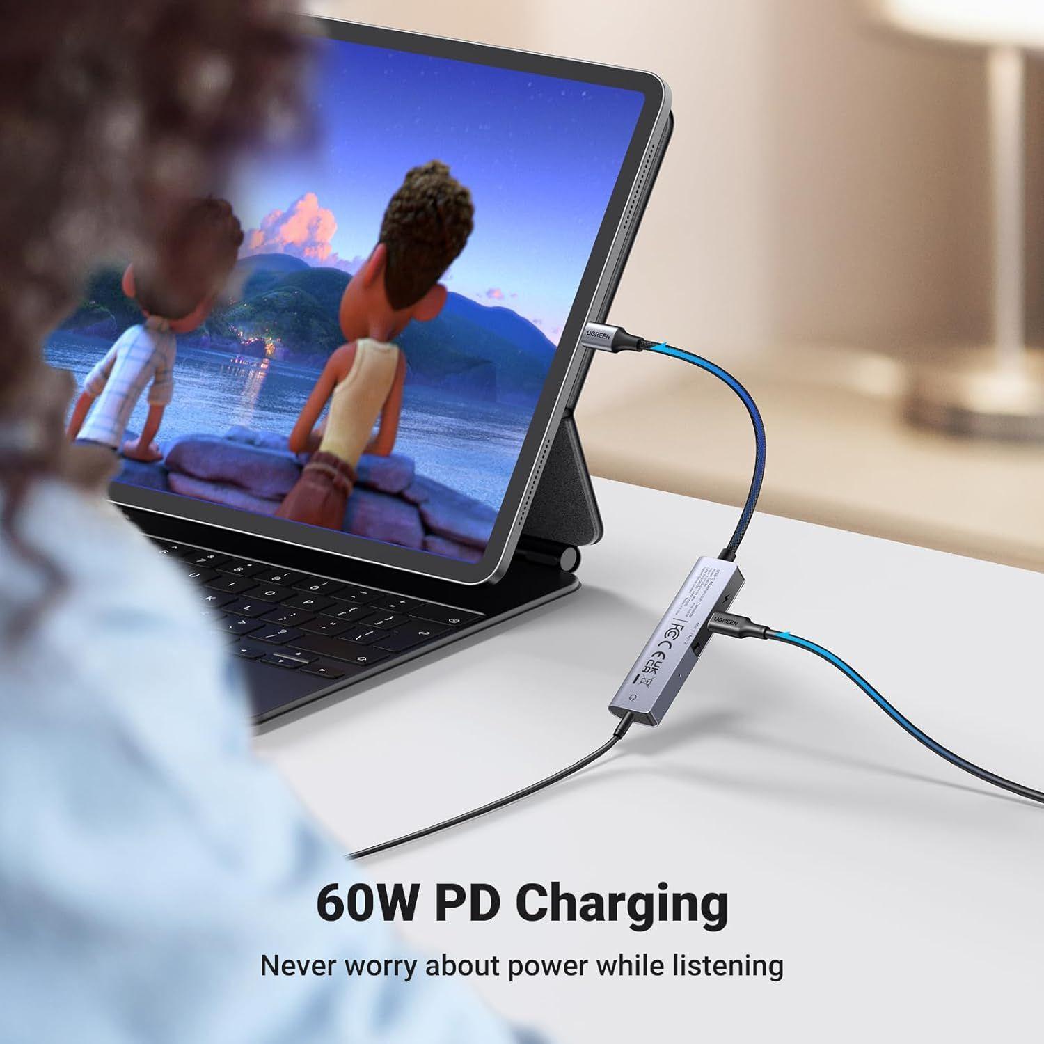 Ugreen UG90518CM230TK 10cm cho samsung google ipad Dây chuyển đổi âm thanh USB-C ra 3.5mm trả cổng sạc USB type C hỗ trợ PD 60W và Mic màu xám - HÀNG CHÍNH HÃNG