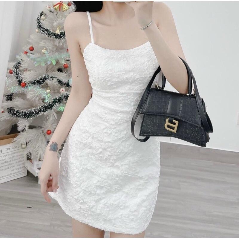 VÁY GẤM 2 DÂY PHỐI ÁO KHOÁC CROPTOP CỘT DÂY THIẾT KẾ SANG TRỌNG TINH TẾ