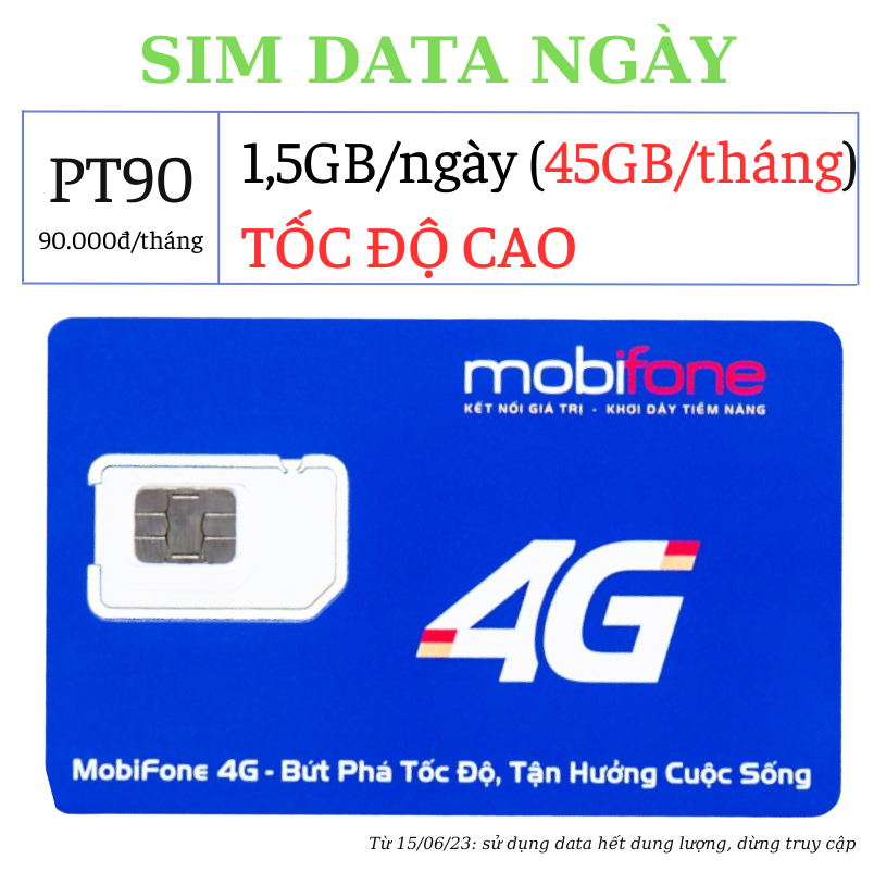 Sim 4G Mobifone 1,5GB/ngày TỐC ĐỘ CAO - 90k/tháng - Hàng chính hãng