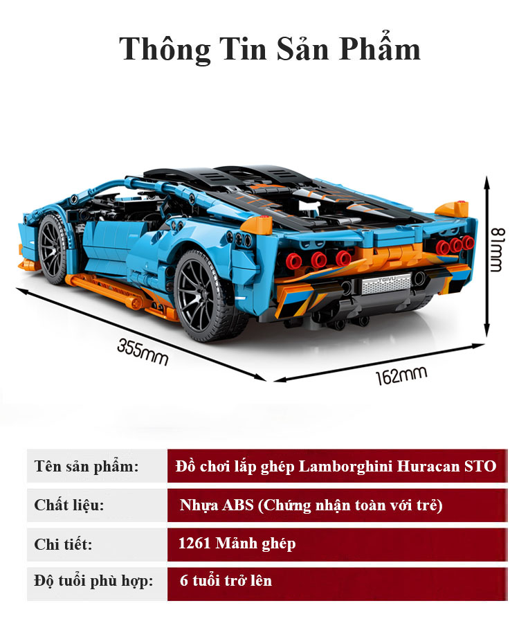 Đồ Chơi Lắp Ghép Technic Xe Lamborghini Huracan STO Với 1261 Chi Tiết, Đồ Chơi Điều Khiển Từ Xa, Đồ Chơi Mô Hình Siêu Xe Lamborghini Huracan STO - Chính Hãng BABYBOSS.