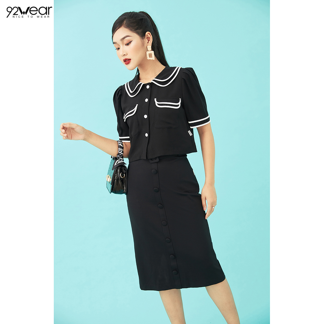 Áo Croptop Nữ 92WEAR Viền Phối ASW0883