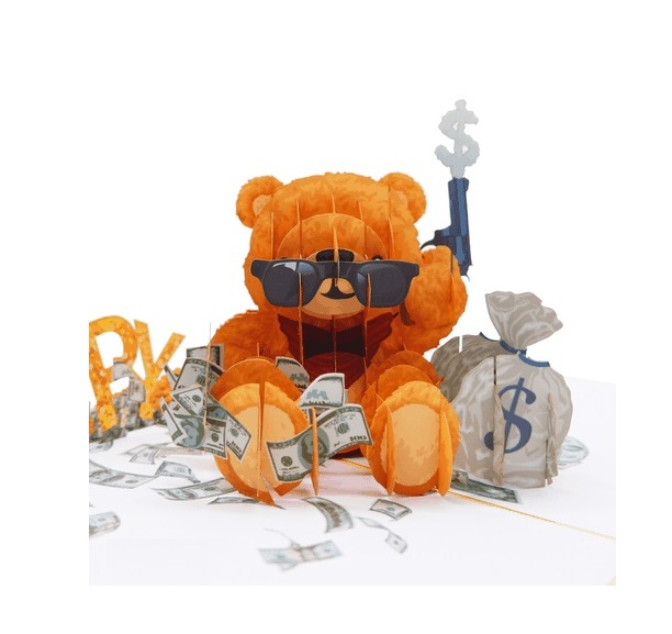 A48 -  Thiệp 3D Gấu Gangster – Happy Money Bear – Pop Up Card Viethands Giftshop